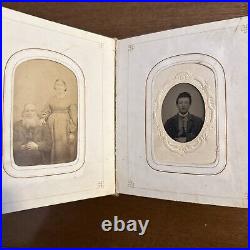 Antique Victorian Photo Album Late 1900 metal hinge with28 black white photos