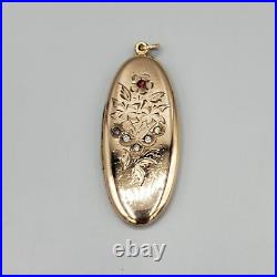 Antique Victorian Rose Gold Filled Ruby Paste Elongated Oval Locket Pendant