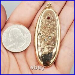 Antique Victorian Rose Gold Filled Ruby Paste Elongated Oval Locket Pendant