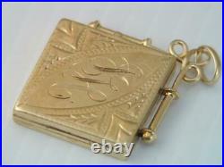 Antique Victorian Solid 14k Gold Photo Locket Pendant Engraved Design