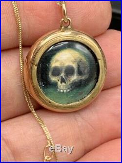 Antique Victorian Solid Gold Locket with Momento Mori Picture