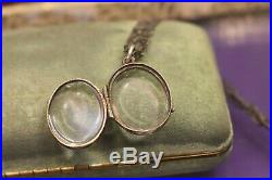 Antique Victorian sterling silver pool of light photo locket pendant & chain nec