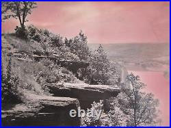 Antique Vintage 1888 Artistic Red Mountain Train River Landscape Large Old Photo