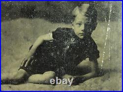 Antique Vintage American Beautiful Blonde Boy Artistic Beach Tintype Lrg Photo