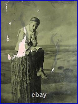Antique Vintage American Beautiful Boy Artistic Beach Tintype 1/2 Plt+ Photo