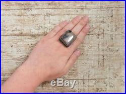 Antique Vintage Art Deco 925 Sterling Silver Picture Agate HUGE Poison Ring Sz 6