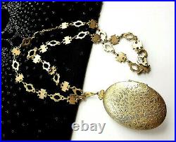 Antique Vintage Bejeweled Rhinestone Locket Pendant Necklace Maltese Cross Chain