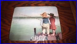 Antique Vintage Boy & Girl Fishing Rod Pole Frame & Print AS KLEIN CHICAGO IL