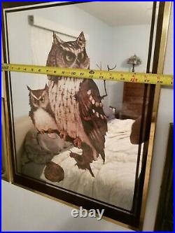 Antique Vintage Brytone Owl Mirror Picture Wall Art Set Mechanical Mirror Work