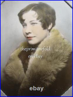 Antique Vintage Hand Colored Fur Beauty Blue Eyes Hairstyle IL Photobooth Photo