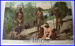 Antique Vintage Old Photo Postcard Aboriginal Androwilla Tribe Men With Spears