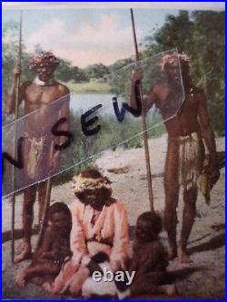 Antique Vintage Old Photo Postcard Aboriginal Androwilla Tribe Men With Spears