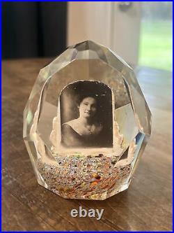 Antique/Vintage Paperweight, Circa 1900 With Woman Picture, Faceted