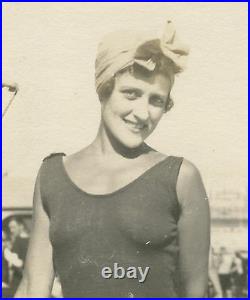 Antique Vintage Pre Flapper Era American Beauty Swimsuit Girl Busty Lady Photo