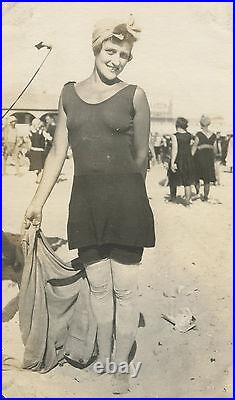 Antique Vintage Pre Flapper Era American Beauty Swimsuit Girl Busty Lady Photo