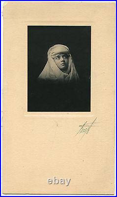 Antique Vintage Signed Artistic Photograph Blue Eyes Turban Young Girl Photo