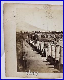 Antique Vintage Silver Albumen Photograph Ruins of Pompeii Man In Tophat