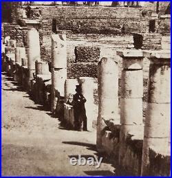 Antique Vintage Silver Albumen Photograph Ruins of Pompeii Man In Tophat