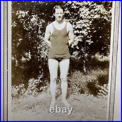 Antique Vintage Snapshot Photograph Handsome Man Bathing Suit Bulge Gay Int 1920