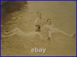 Antique Vintage Three Young Men Water Play Boat White Skin Floater Gay Int Photo