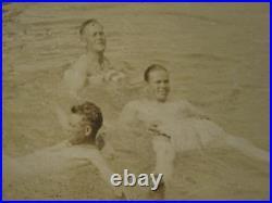 Antique Vintage Three Young Men Water Play Boat White Skin Floater Gay Int Photo