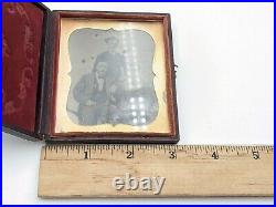 Antique Vintage Tintype Tin Type Photo w Leather Frame Case 3 Men Group 3x3.5