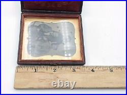 Antique Vintage Tintype Tin Type Photo w Leather Frame Case 3 Men Group 3x3.5