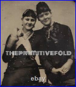 Antique Vintage Victorian Women Lesbian Interest Wet Collodion Tintype Photo