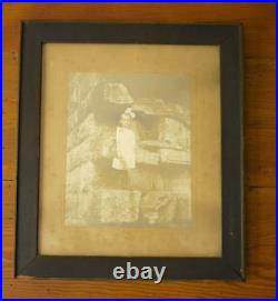 Antique Vtg 1890s Young Girl Standing In Ruins Silver Gelatin Large Photograph