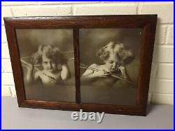 Antique Vtg Early 1900s Cherub Awake & Asleep Double Dual Framed Picture 20 X 14