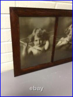 Antique Vtg Early 1900s Cherub Awake & Asleep Double Dual Framed Picture 20 X 14