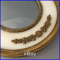 Antique Vtg French Empire Gilt Brass Bow & Ribbons Round Miniature Picture Frame