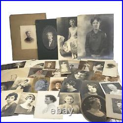 Antique Vtg Photograph Lot of 67 Women Fashion Hairstyles Hats Bows Portraits