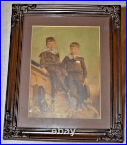 Antique/Vtg hand color Tinted Photograph Young boys in Navy uniform 8X10