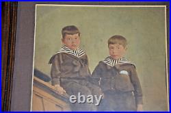 Antique/Vtg hand color Tinted Photograph Young boys in Navy uniform 8X10