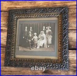 Antique Wedding Photo Hand Painted in Carved Wooden Frame 16X16