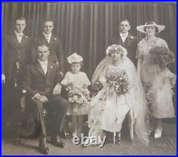 Antique Wedding Photo Hand Painted in Carved Wooden Frame 16X16