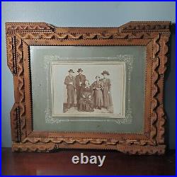 Antique Wooden Tramp Art Picture Frame Large Cabinet Card Photo of German Family