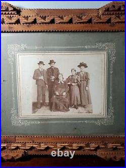 Antique Wooden Tramp Art Picture Frame Large Cabinet Card Photo of German Family