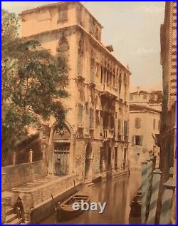Antique c1890 Hand Tinted Colored Photograph Venice Canal Palazzo Van Axel Italy