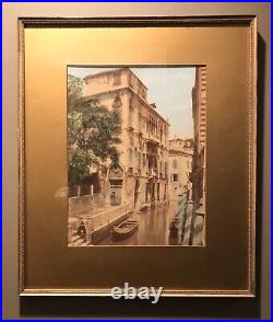 Antique c1890 Hand Tinted Colored Photograph Venice Canal Palazzo Van Axel Italy