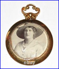 Antique dated Glasgow 1916 double photo locket pendant 9 ct gold