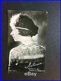 Antique tattoo Artoria pitch card real photo postcard vintage original