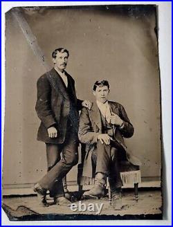 Antique tintype (a. K. A. Ferrotype) photo. Father and son photo