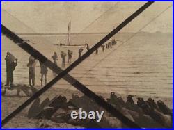 Antique vintage old photo postcard unloading bags sailing ship Thursday Island