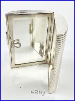 Art Deco Sterling Silver Compact & Photo Minaudiere with Engine Turned Pattern