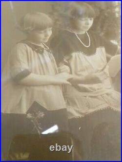 As Is Antique Photo Frame 1930s Children Child Sisters Black White Sepia