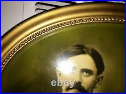 Atq Vintage Oval Frame Convex Bubble Glass Couple Portrait Picture Photograph