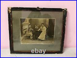 B&W Antique VTG Old Photograph Picture South Indian Couple Traditional Dress D33