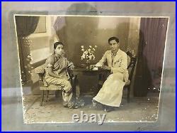 B&W Antique VTG Old Photograph Picture South Indian Couple Traditional Dress D33